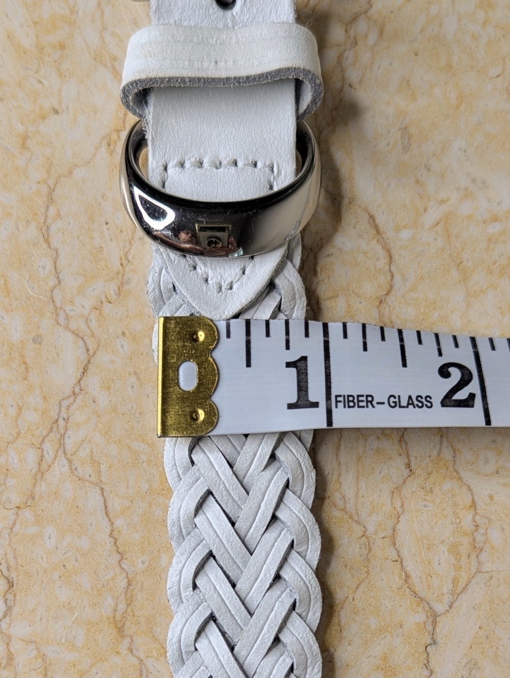 Vintage Genuine Leather White Woven Belt Silver Tone Buckle Size M/L - Picture 10 of 13